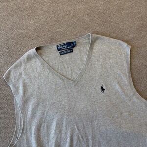 Polo Ralph Lauren Sweater Vest Mens Gray V-Neck‎ Sleeveless Pima Cotton XL